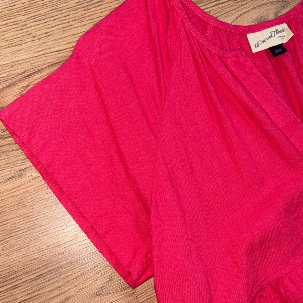Women's Pink babydoll v neck dress with pockets - Picture 3 of 9